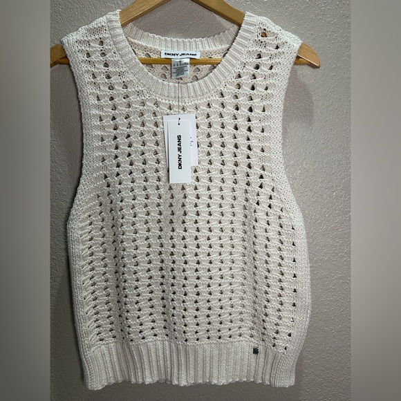 Dkny Sweaters - DKNY open-knit sweater vest in cream color.